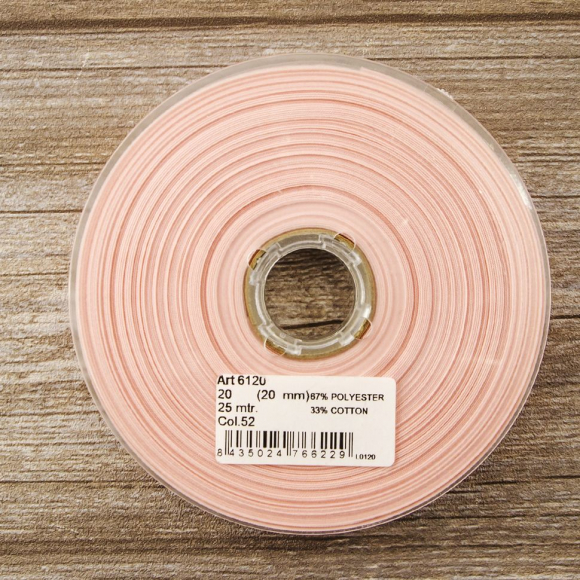 Косая бейка хлопок/полиэстер 20 мм, 25 м, цвет 52, дымчачая роза