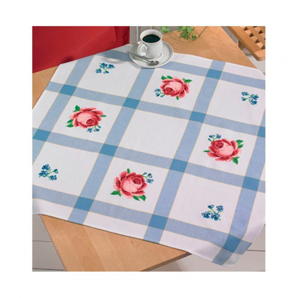 Набор для вышивания PERMIN арт.44-3109 Скатерть Красная роза и синие цветы 85х85 см