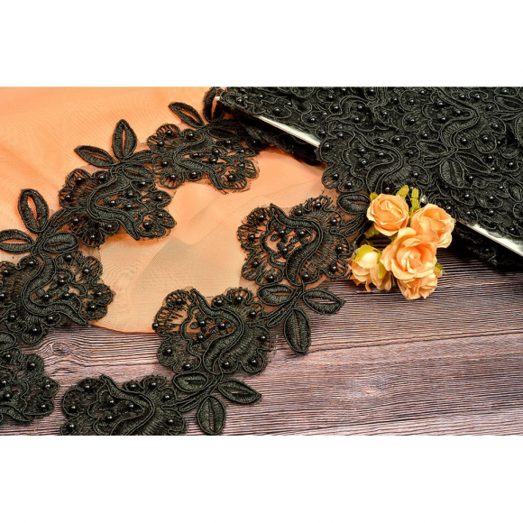 Кружево премиум арт.TBY E118B шир.70мм цв.черный уп.9,14м