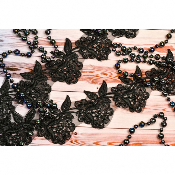 Кружево премиум арт.TBY E118B шир.70мм цв.черный уп.9,14м