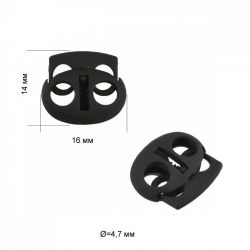 Фиксатор для шнура металл TBY OR.0305-5353 (16х14 мм, отв.4,7мм) цв.черная резина уп.100шт