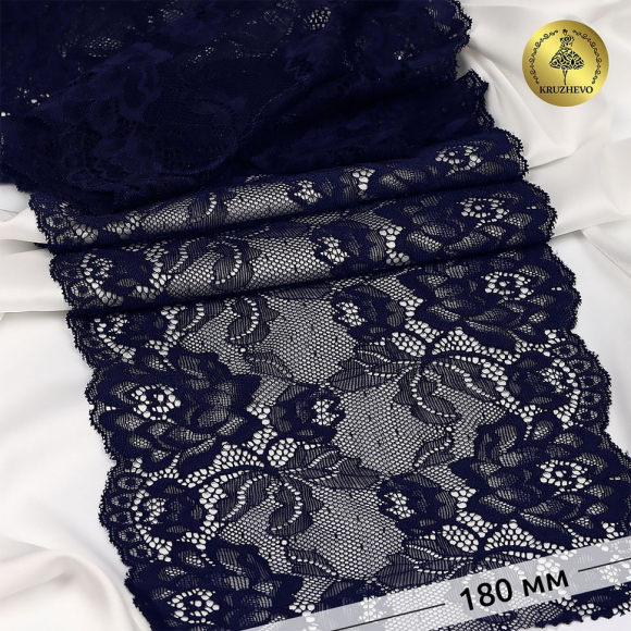 Кружево-стрейч KRUZHEVO арт.TBY.L838 шир.180мм цв.06 т.синий уп.25м Кружево-стрейч KRUZHEVO арт.TBY.L838 шир.180мм цв.06 т.синий уп.25м