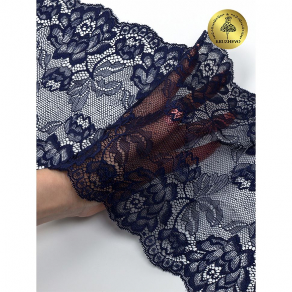 Кружево-стрейч KRUZHEVO арт.TBY.L838 шир.180мм цв.06 т.синий уп.25м Кружево-стрейч KRUZHEVO арт.TBY.L838 шир.180мм цв.06 т.синий уп.25м