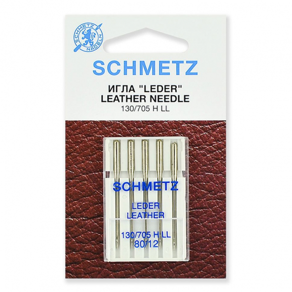 Иглы для бытовых швейных машин Schmetz для кожи 130/705H LL №80, уп.5 игл Иглы для бытовых швейных машин Schmetz для кожи 130/705H LL №80, уп.5 игл