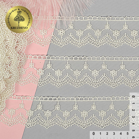 Кружево на сетке арт.TTR.1053A шир.45мм цв.кремовый уп.19,5м Кружево на сетке арт.TTR.1053A шир.45мм цв.кремовый уп.19,5м