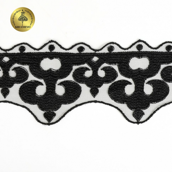 Кружево на сетке KRUZHEVO арт.TR.2113 шир.70мм цв.черный уп.13м