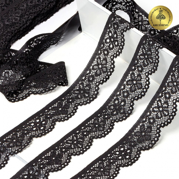 Кружево-стрейч KRUZHEVO арт.TBY.8032 шир.25мм цв.02 черный уп.50м