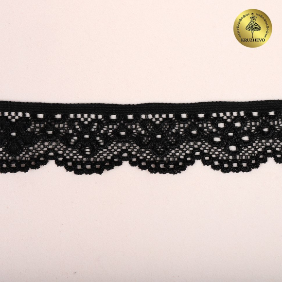 Кружево-стрейч KRUZHEVO арт.TBY.8032 шир.25мм цв.02 черный уп.50м