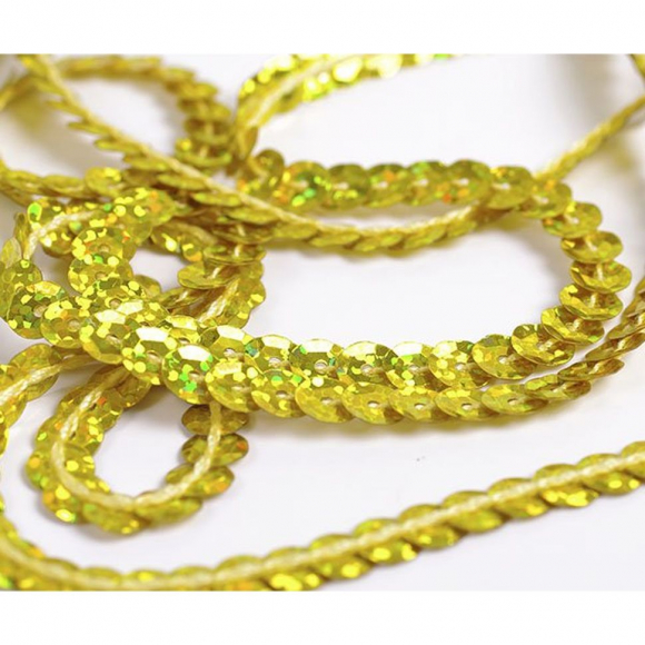 Пайетки на нитях 6мм Laser Bright арт.TBY-FLKU06-LB цв.A20 золотой уп.73,12м