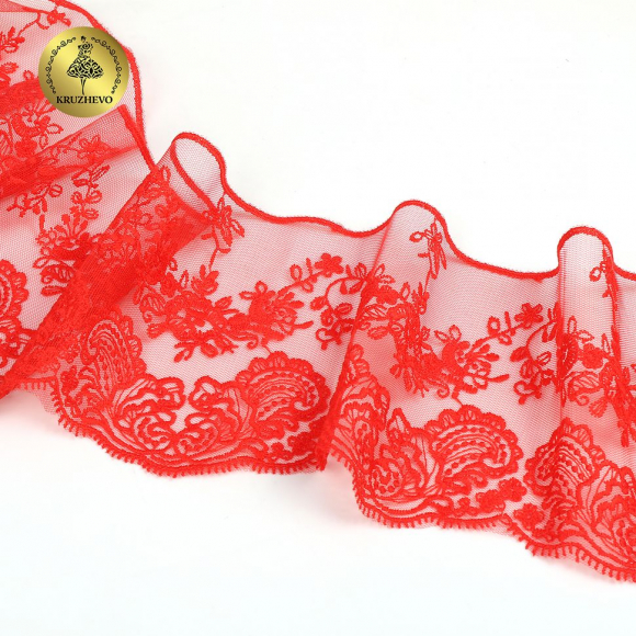 Кружево на жесткой сетке матовая нить KRUZHEVO арт.TBY.BL.40466 шир.130мм цв.R0515 красный уп.13,71 м Кружево на жесткой сетке матовая нить KRUZHEVO арт.TBY.BL.40466 шир.130мм цв.R0515 красный уп.13,71 м