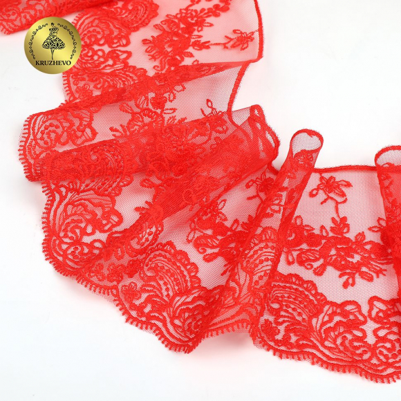 Кружево на жесткой сетке матовая нить KRUZHEVO арт.TBY.BL.40466 шир.130мм цв.R0515 красный уп.13,71 м Кружево на жесткой сетке матовая нить KRUZHEVO арт.TBY.BL.40466 шир.130мм цв.R0515 красный уп.13,71 м