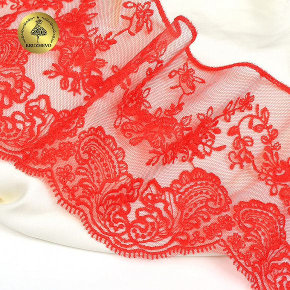 Кружево на жесткой сетке матовая нить KRUZHEVO арт.TBY.BL.40466 шир.130мм цв.R0515 красный уп.13,71 м Кружево на жесткой сетке матовая нить KRUZHEVO арт.TBY.BL.40466 шир.130мм цв.R0515 красный уп.13,71 м
