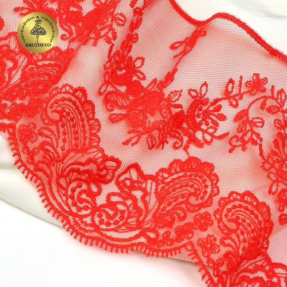 Кружево на жесткой сетке матовая нить KRUZHEVO арт.TBY.BL.40466 шир.130мм цв.R0515 красный уп.13,71 м Кружево на жесткой сетке матовая нить KRUZHEVO арт.TBY.BL.40466 шир.130мм цв.R0515 красный уп.13,71 м