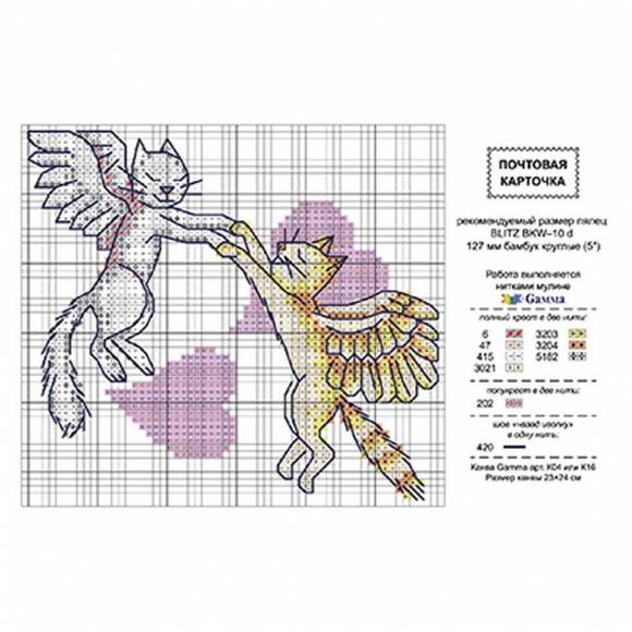 Схема для вышивания PANNA Открытка арт. 102019 Влюбленные коты уп.10 шт