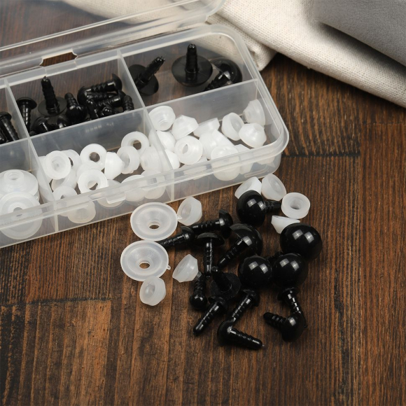 Набор глаз в органайзере винтовые пластик бусинки d7-18мм 48шт с фикс №2
