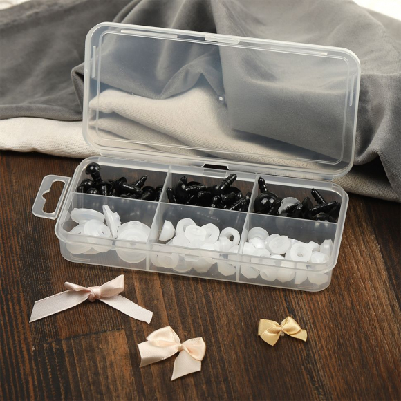 Набор глаз в органайзере винтовые пластик бусинки d7-18мм 48шт с фикс №2