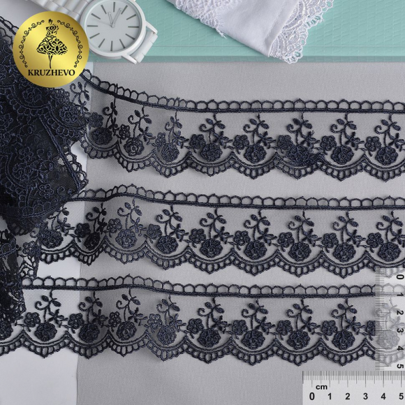 Кружево на сетке KRUZHEVO арт.TR.8B0100 шир.45мм цв.03 т.синий уп.9м