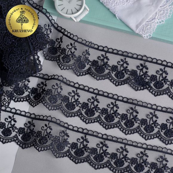 Кружево на сетке KRUZHEVO арт.TR.8B0100 шир.45мм цв.03 т.синий уп.9м