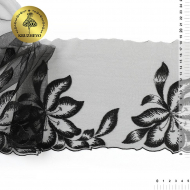 Кружево вышивка на сетке KRUZHEVO арт.TBY.OG41 шир.185мм цв.черный, левая уп.6м