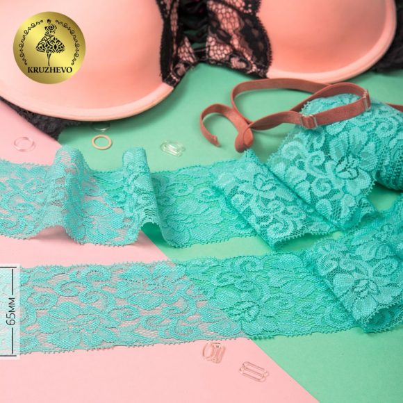 Кружево-стрейч KRUZHEVO арт.TBY.L840 шир.65мм цв.04 мятный уп.25м