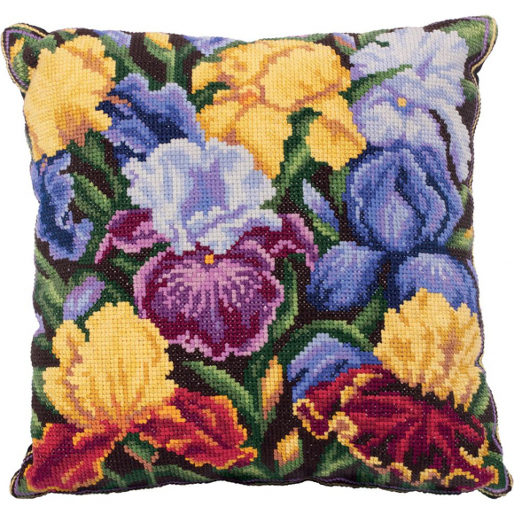Набор для вышивания PANNA арт. PD-1633 Подушка Радужные ирисы 30х30 см