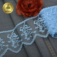 Кружево на сетке KRUZHEVO с бантиками арт.TBY.44338 шир.100мм цв.22 голубой уп.13,71м