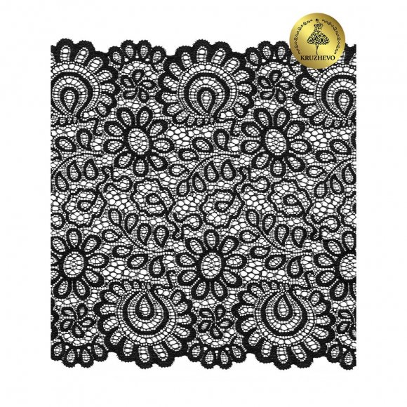 Кружево-стрейч KRUZHEVO арт.TBY.YSTL00839 шир.205мм цв.02 черный уп.25м