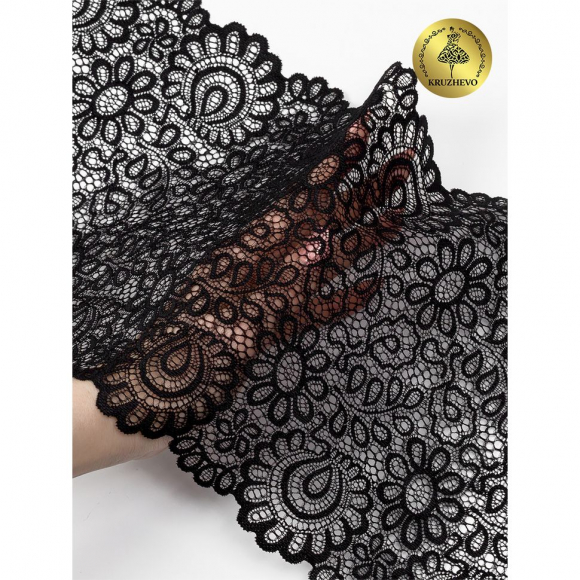 Кружево-стрейч KRUZHEVO арт.TBY.YSTL00839 шир.205мм цв.02 черный уп.25м
