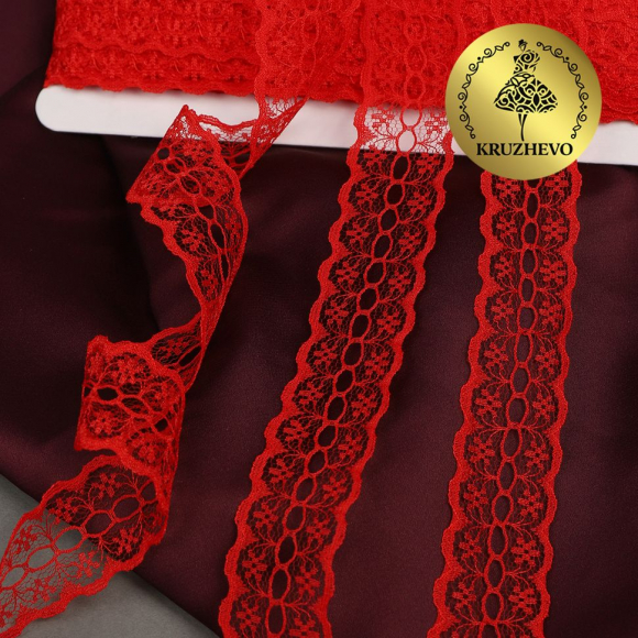 Кружево-трикотаж KRUZHEVO арт.TBY 1670 шир.28мм цв.03 красный, уп.27,4м Кружево-трикотаж KRUZHEVO арт.TBY 1670 шир.28мм цв.03 красный, уп.27,4м