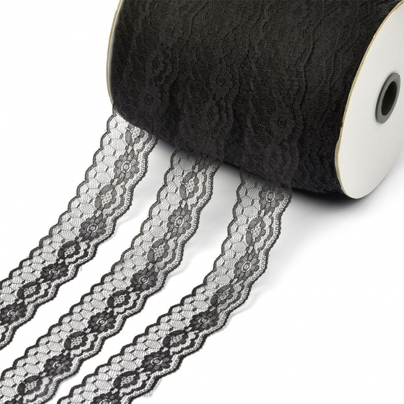 Кружево-трикотаж арт.TBY T-014 шир.40мм цв.черный уп.274,32м