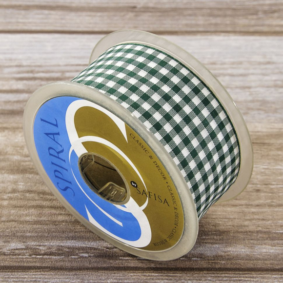 23995_Лента с рисунком клетка SAFISA, 40 мм, 25 м, цвет 43, темно-зеленый