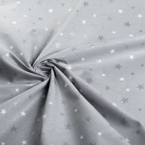 Ткань ранфорс с глитером Звездочки, арт.WH 21103-v04, 130г/м?,100% хлопок, шир.240см, цв.серый/серебро, рул.30м