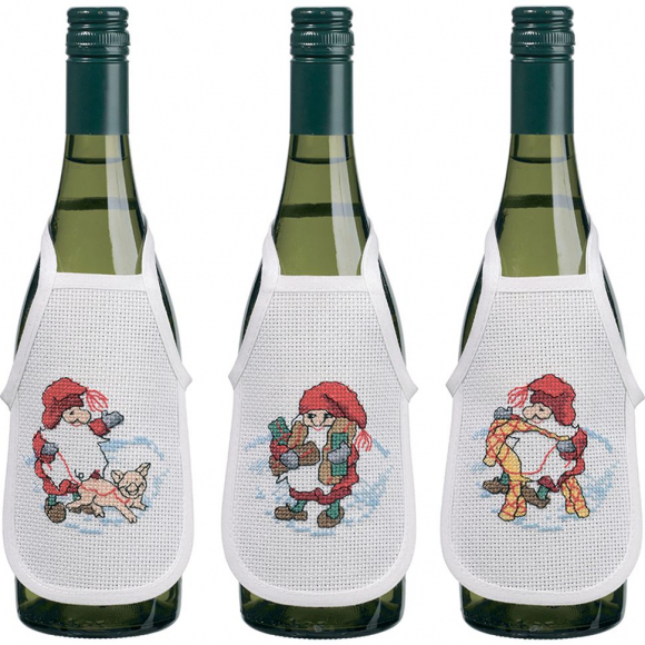 Набор для вышивания PERMIN арт.78-0630 Фартучки на бутылку Коллекция гномов 10х15 см