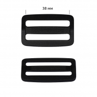 Пряжка регулятор двухщелевая пластик TBY.0143 38мм цв.черный уп.100 шт