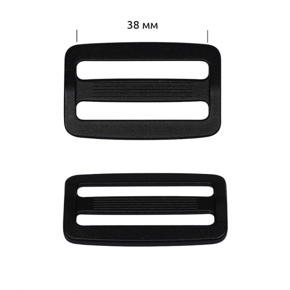 Пряжка регулятор двухщелевая пластик TBY.0143 38мм цв.черный уп.100 шт