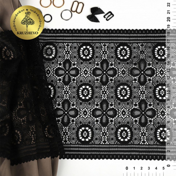Кружево-стрейч KRUZHEVO арт.TBY.OG25 шир.180мм цв.черный уп.10м