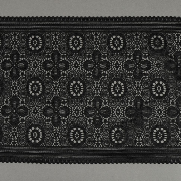 Кружево-стрейч KRUZHEVO арт.TBY.OG25 шир.180мм цв.черный уп.10м