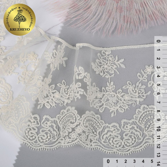 Кружево на жесткой сетке матовая нить арт.TBY.BL.40466 шир.130мм цв.01 молочный уп.13,71м Кружево на жесткой сетке матовая нить арт.TBY.BL.40466 шир.130мм цв.01 молочный уп.13,71м