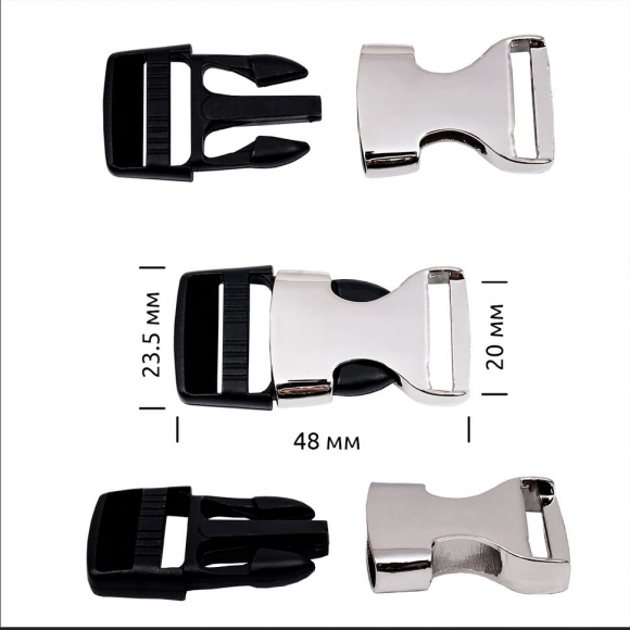 Пряжка-фастекс металл/пластик 20мм TBY-E1324 48,8x23,5мм цв. никель/черный уп.6шт