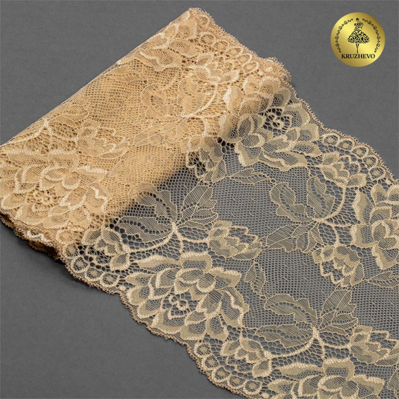 Кружево-стрейч KRUZHEVO арт.TBY.L838 шир.180мм цв.11 бежевый уп.25м