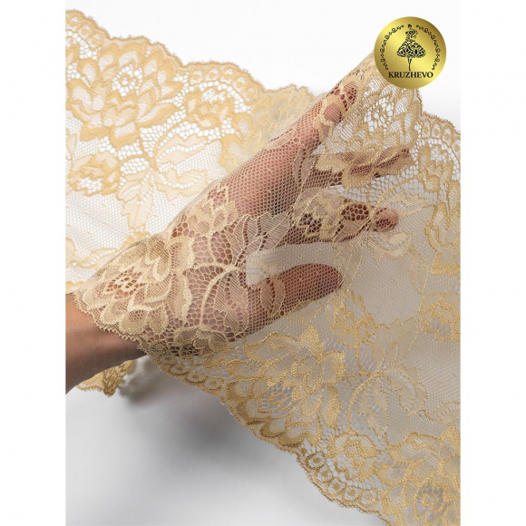 Кружево-стрейч KRUZHEVO арт.TBY.L838 шир.180мм цв.11 бежевый уп.25м
