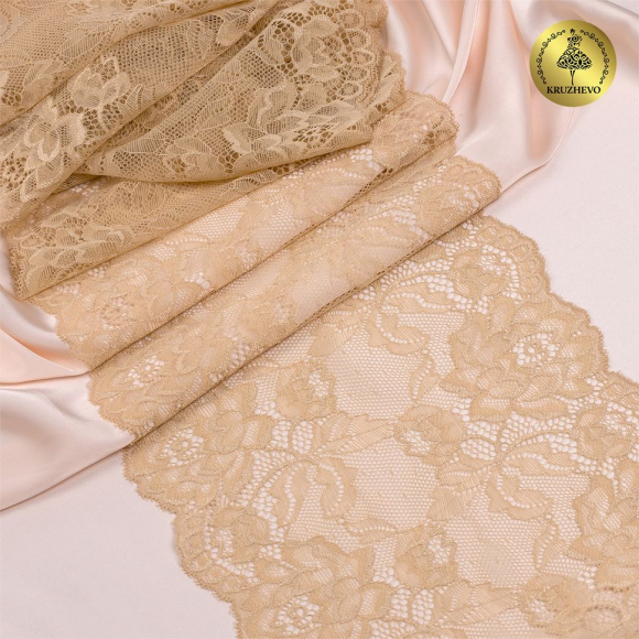 Кружево-стрейч KRUZHEVO арт.TBY.L838 шир.180мм цв.11 бежевый уп.25м