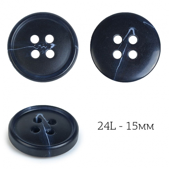 Пуговицы пластик TBY J.1853 цв.08 синий 24L-15мм, 4 прокола, 72 шт