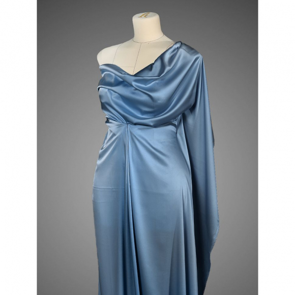 Ткань шелк Армани 90г/м? 97% ПЭ 3% Спандекс шир.150см арт.TBYArm-139 цв.139 датский голубой рул.25м