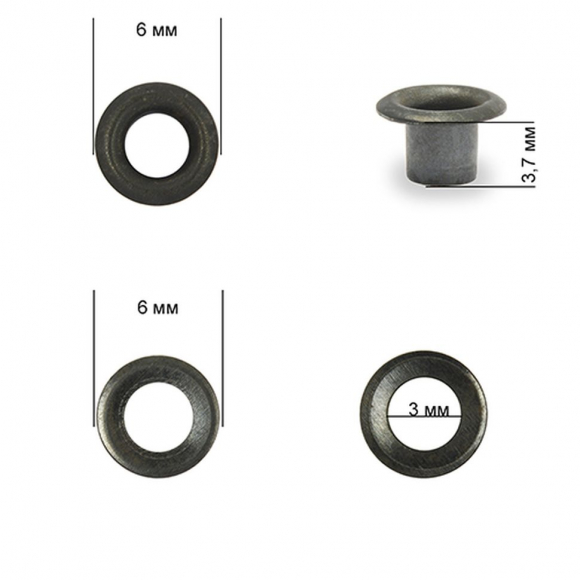 Люверсы сталь TBY.2552 №1,7 (? 3мм, h 3,7мм) цв. оксид уп. 1000шт Люверсы сталь TBY.2552 №1,7 (? 3мм, h 3,7мм) цв. оксид уп. 1000шт