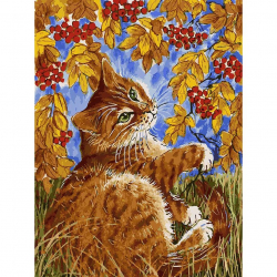 Картины по номерам Белоснежка арт.БЛ.118-AS Кот с рябиной 30х40 см