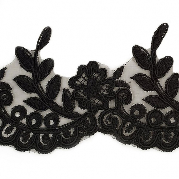 Кружево на органзе арт.TBY E115 шир.70мм цв.черный уп.9,14м