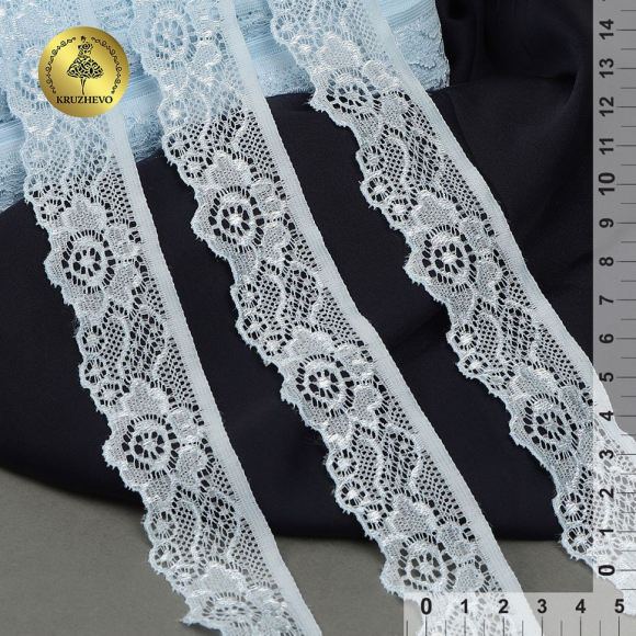 Кружево-стрейч KRUZHEVO арт.TBY.L839 шир.30мм цв.F183 голубой уп.50м
