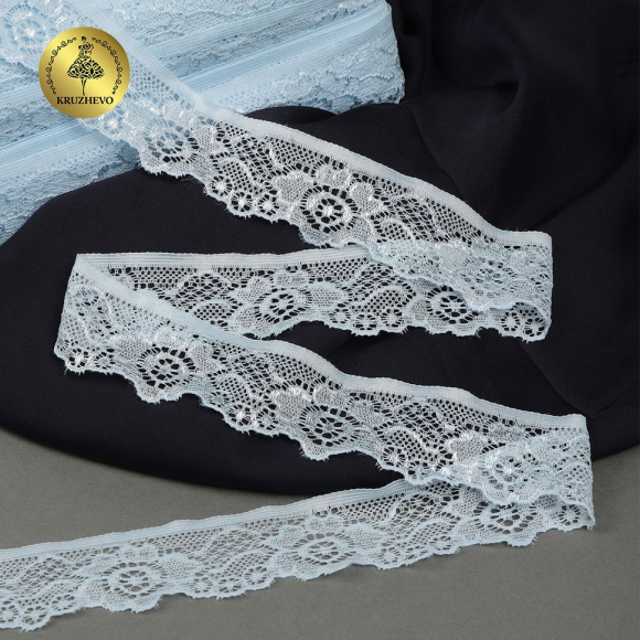 Кружево-стрейч KRUZHEVO арт.TBY.L839 шир.30мм цв.F183 голубой уп.50м