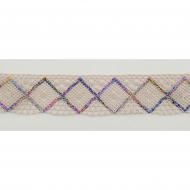 65339_Мерсеризованное хлопковое кружево, 50 мм, цвет бежевый с сиренево-желто-розовым